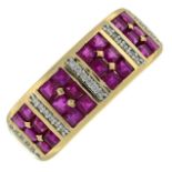 A 14ct gold ruby and diamond ring.Hallmarks for Sheffield.Ring size O.