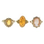 Three 9ct gold dress rings,