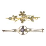 A selection of jewellery.Early 20th century seed pearl brooch,