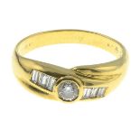 A brilliant and baguette-cut diamond ring.Principal diamond estimated 0.10ct,