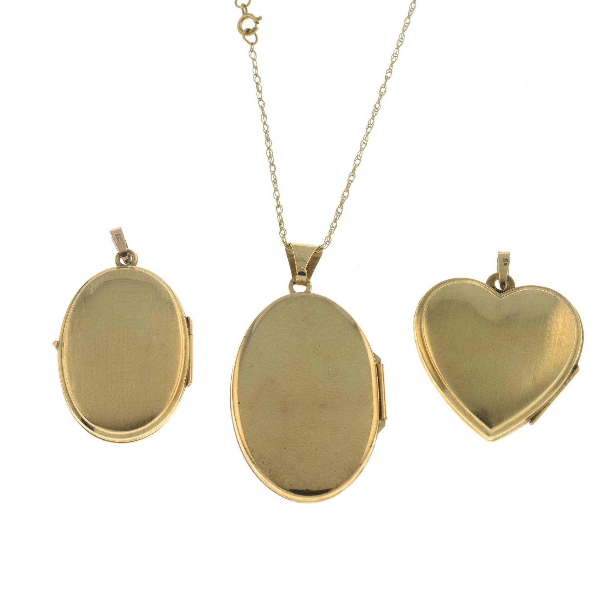 Three lockets and a chain.9ct gold oval locket, - Image 2 of 2