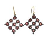 A pair of garnet earrings.Length 4.5cms.