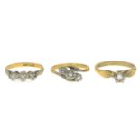 Three diamond rings.18ct gold diamond single-stone ring,
