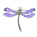 A plique-a-jour enamel dragonfly brooch with marcasite detail.May also be worn as a pendant.