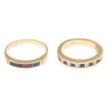 Two gem-set rings.Sapphire and diamond half eternity ring,
