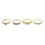 Four diamond and cubic zirconia rings.18ct gold diamond single-stone ring,