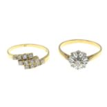 Two diamond and cubic zirconia rings.18ct gold diamond cluster ring,