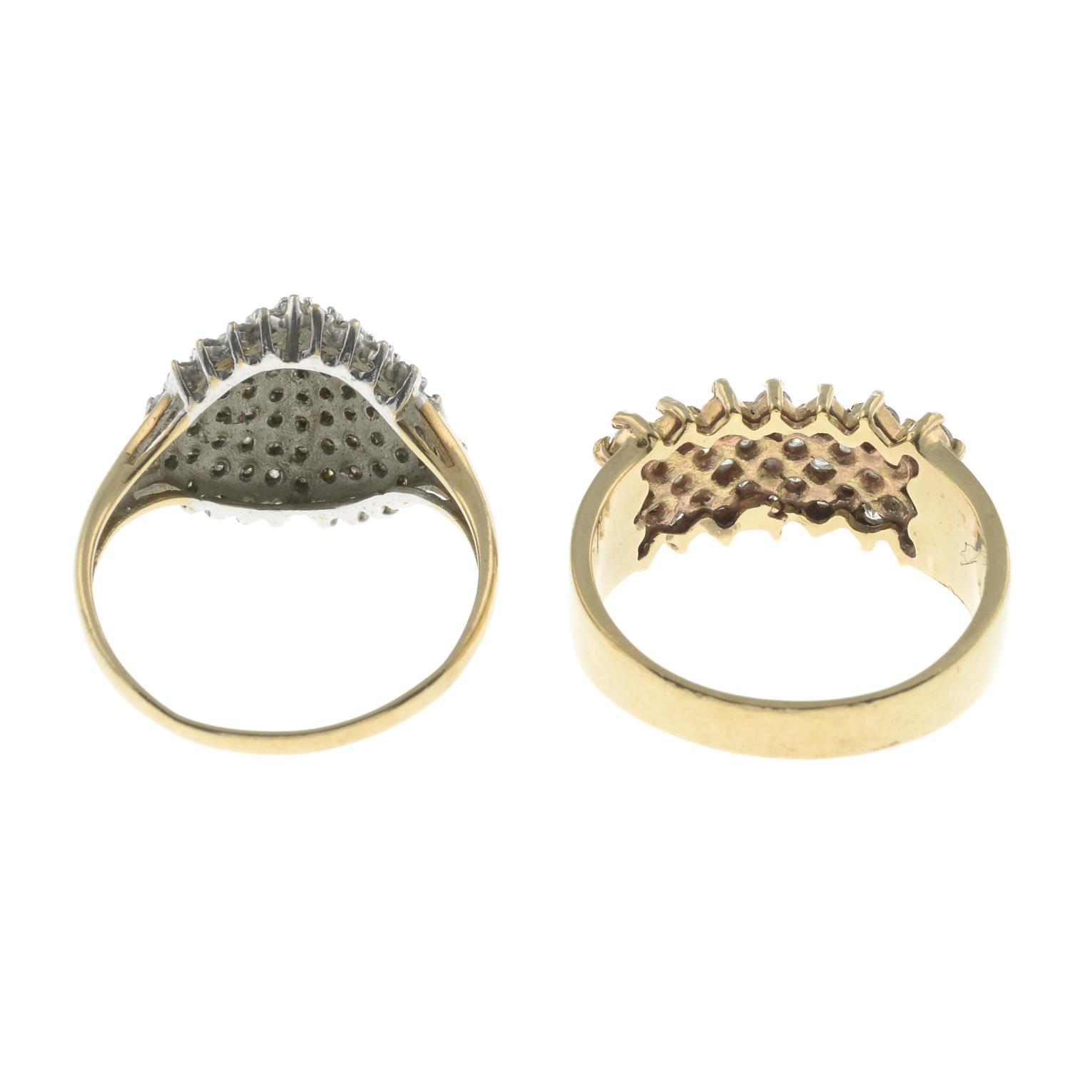Two 9ct gold diamond and cubic zirconia rings.9ct gold diamond cluster ring, - Image 2 of 2
