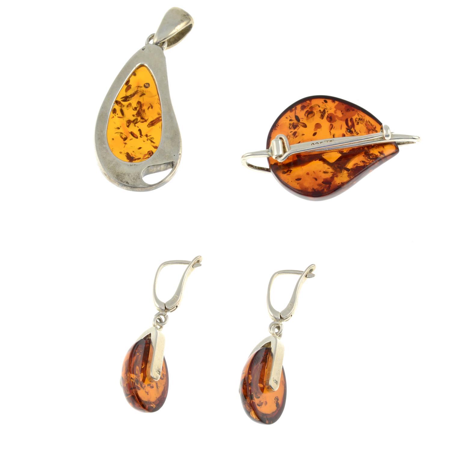 A selection of amber jewellery and a pair of tigers eye cufflinks.Many with marks to indicate - Image 2 of 3