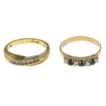 Two diamond and sapphire rings.9ct gold diamond half eternity ring,