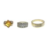 Three gem-set rings.9ct gold citrine single-stone ring,