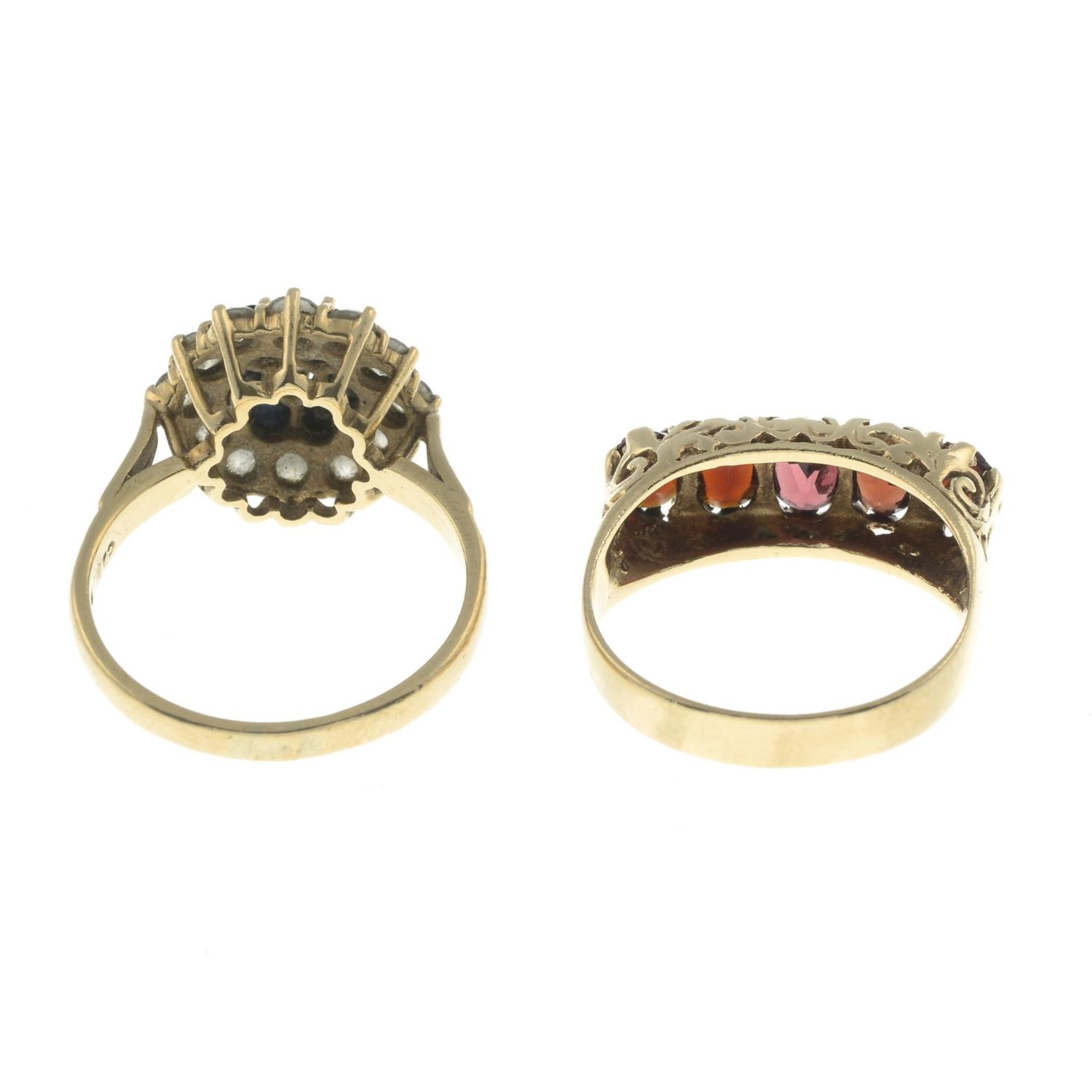 Two 9ct gold cubic zirconia and garnet rings.9ct gold garnet five-stone ring, - Image 2 of 2