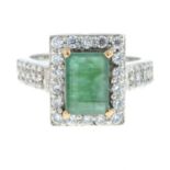 An emerald and colourless gem dress ring.Emerald calculated weight 1.11cts,