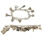 A silver charm bracelet, three further charm bracelets and assorted charms.