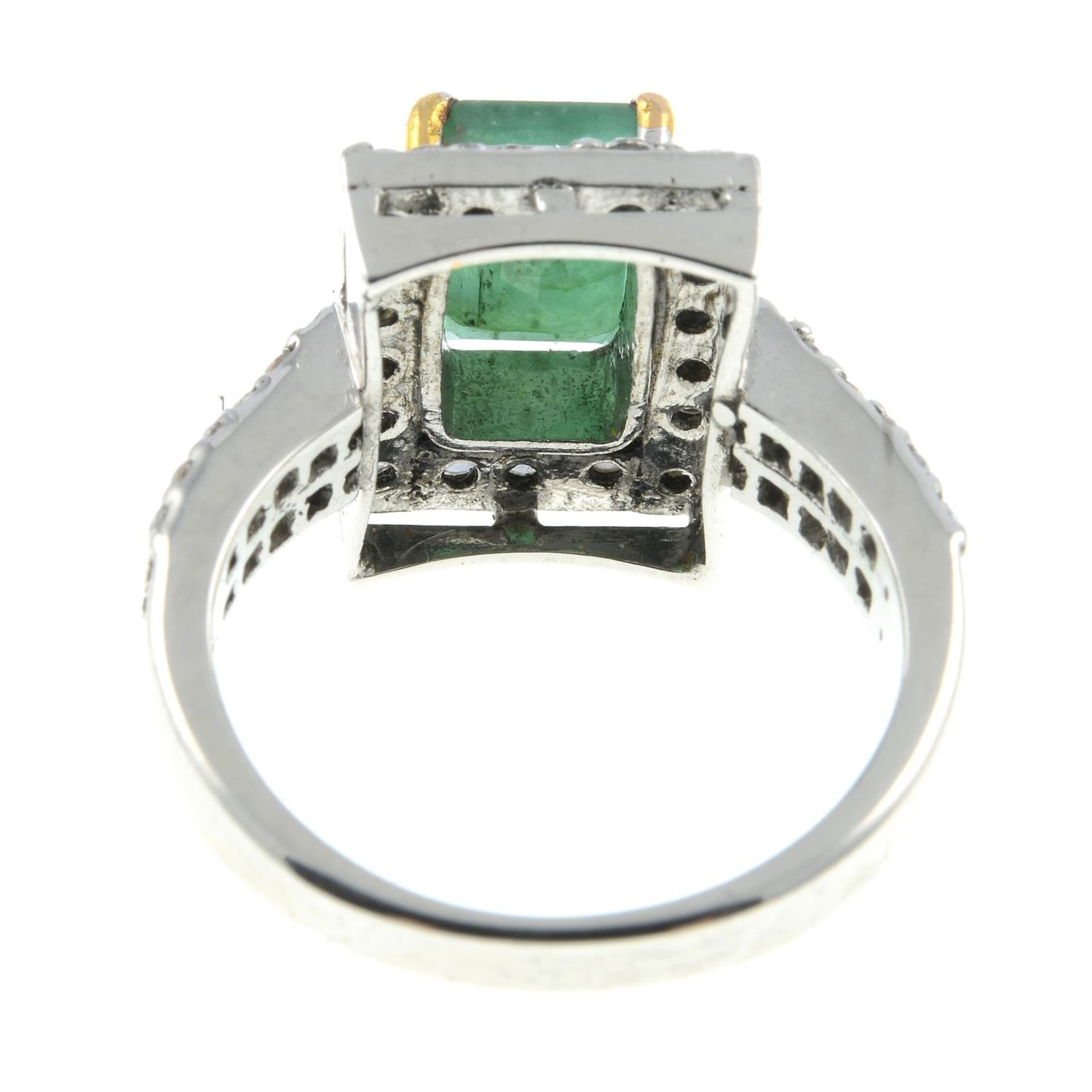 An emerald and colourless gem dress ring.Emerald calculated weight 1.11cts, - Image 2 of 2