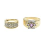 9ct gold amethyst and diamond dress ring,