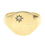 A gentleman's 9ct gold signet ring, with diamond accent.Hallmarks for 9ct gold.