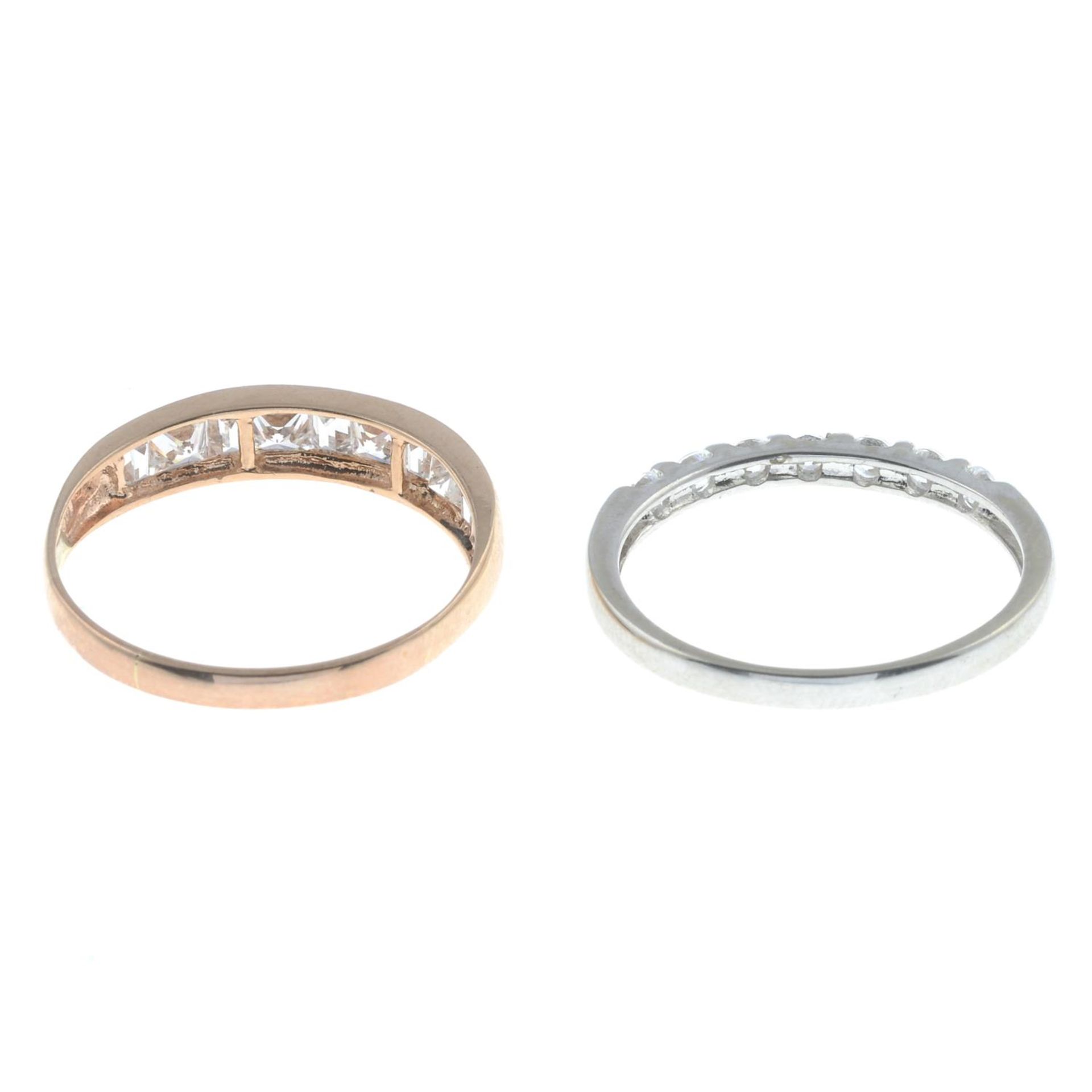 Two cubic zirconia half eternity rings.14ct gold cubic zirconia seven-stone ring, - Image 2 of 2