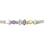 A selection of jewellery, to include a silver amethyst, topaz and citrine bracelet.