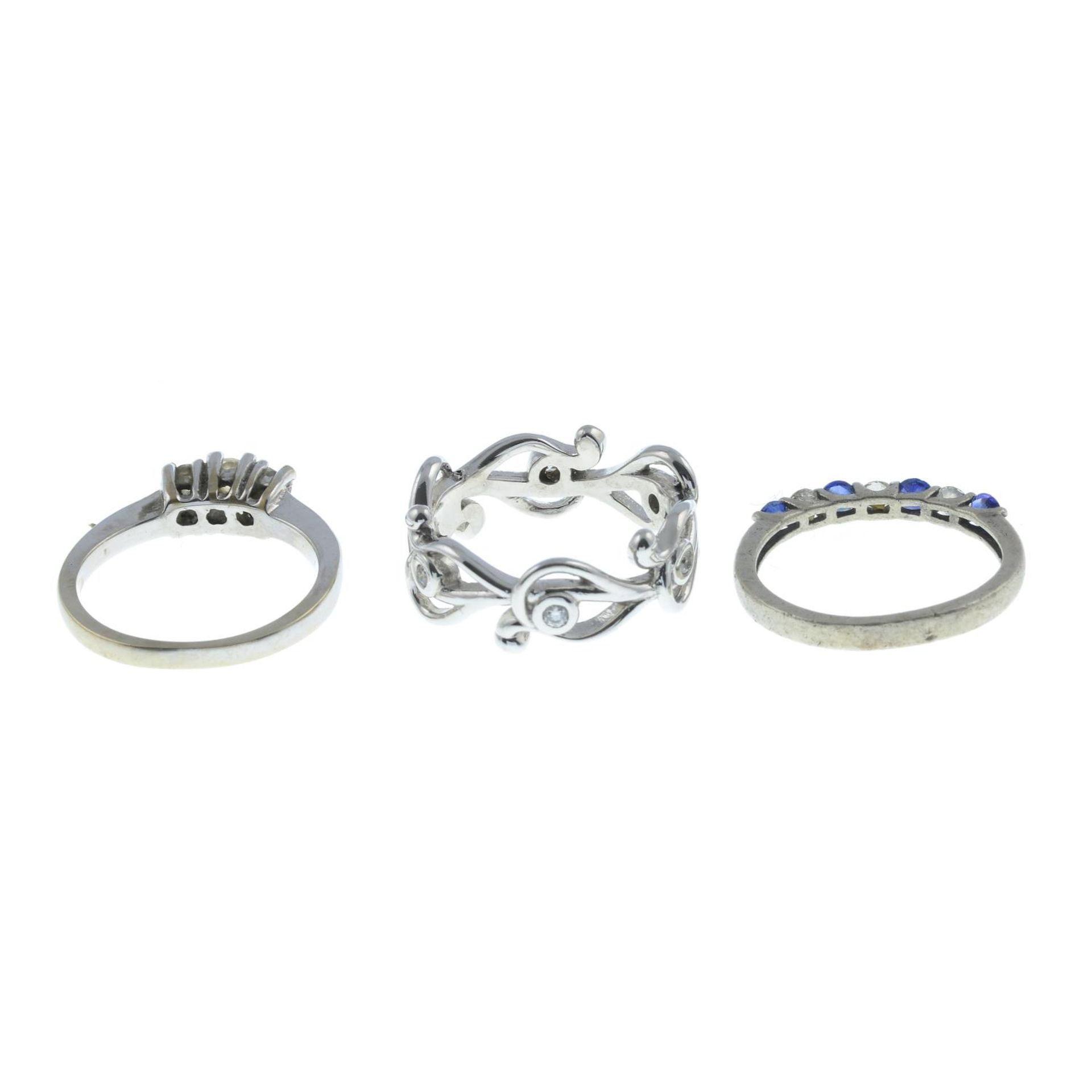 Three gem-set rings.Brilliant-cut diamond three-stone ring, - Image 2 of 2