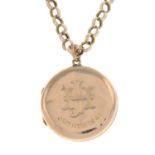 A 9ct gold chain, suspending front and back locket.Chain with import marks for 9ct gold.