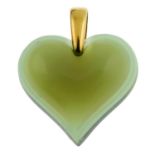 A green glass heart pendant, by Lalique.