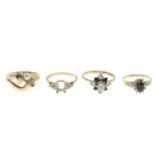 Four 9ct gold gem-set rings.