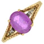 A 9ct gold pink sapphire and diamond ring.Hallmarks for Birmingham.Ring size I.