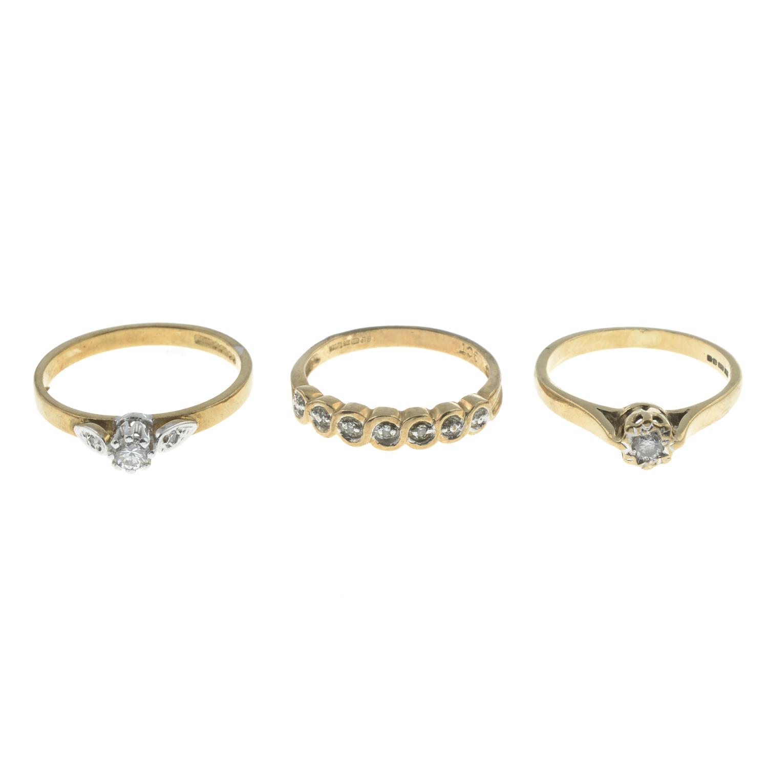 Three 9ct gold diamond rings,