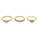 Three 9ct gold diamond rings,