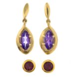 Three pairs of gem-set earrings,