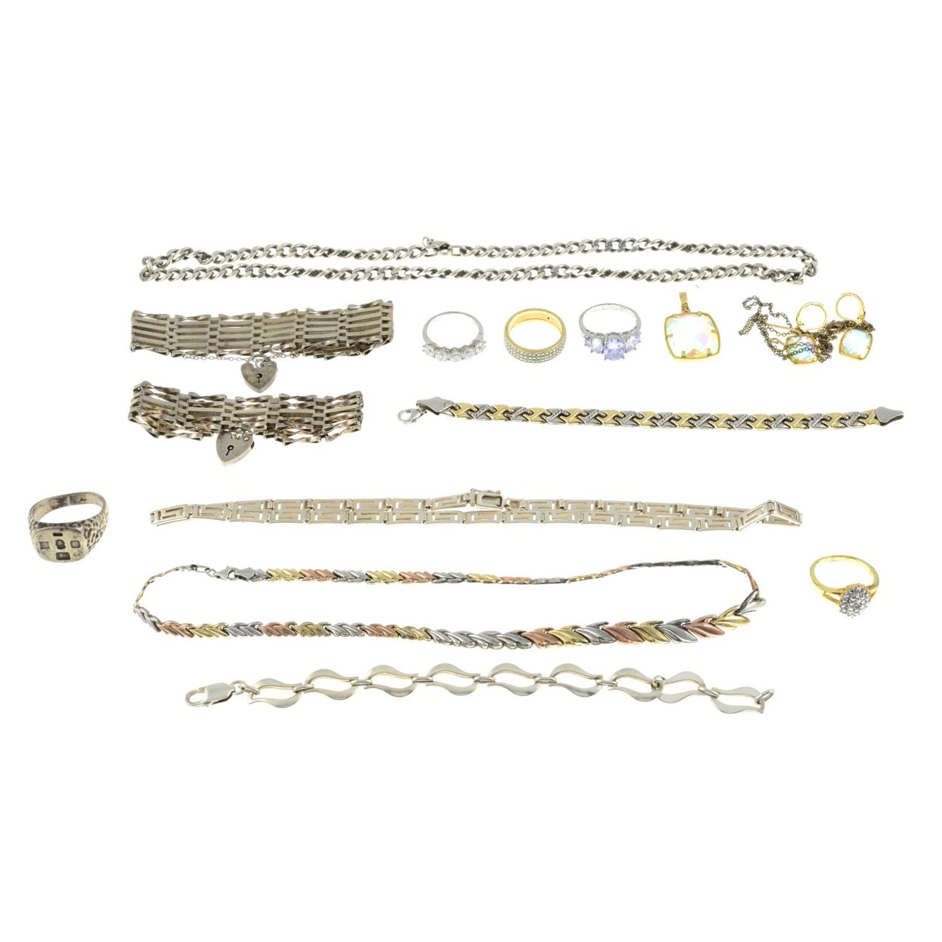 A selection of jewellery, to include two silver bracelets with heart locket charms. - Image 2 of 2