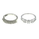 A selection of silver and costume jewellery, to include diamond set rings.