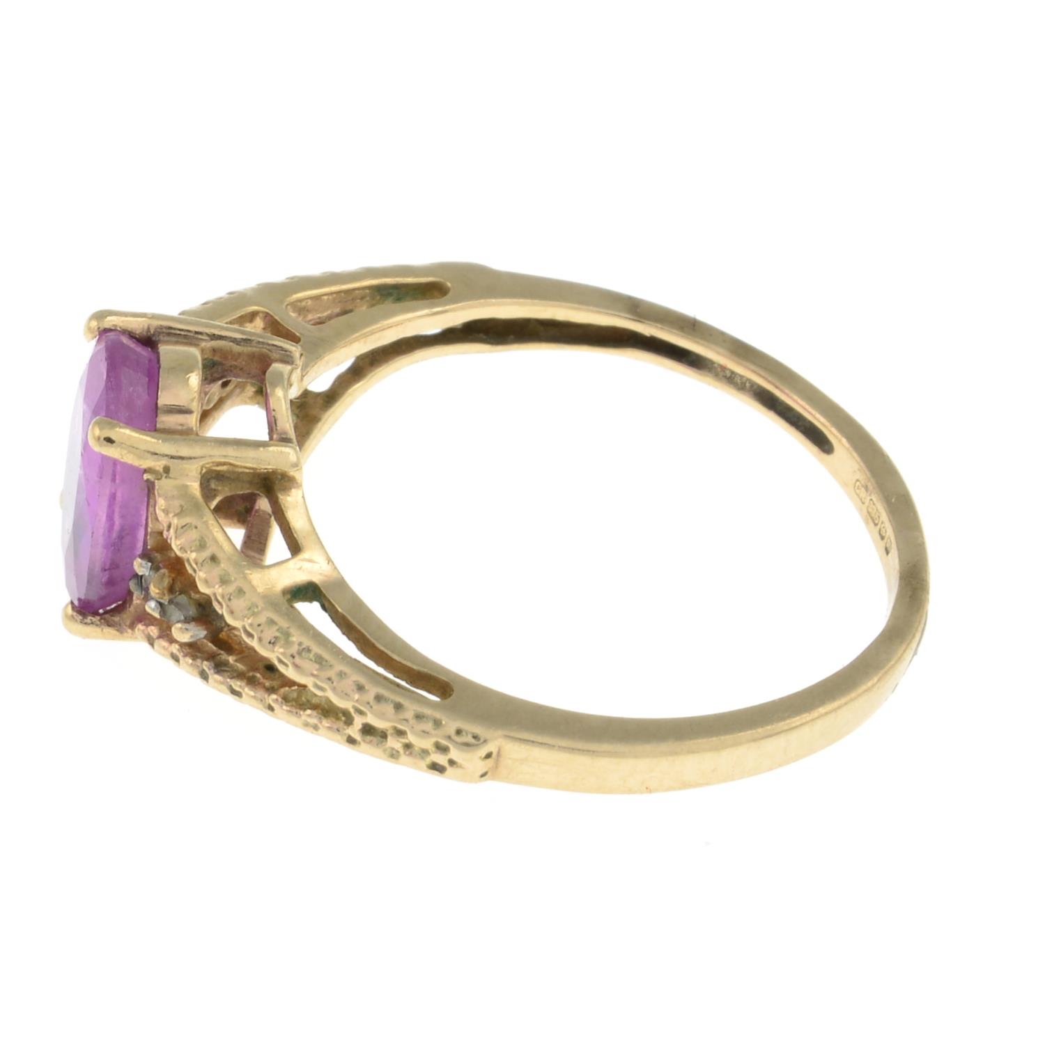 A 9ct gold pink sapphire and diamond ring.Hallmarks for Birmingham.Ring size I. - Image 2 of 3