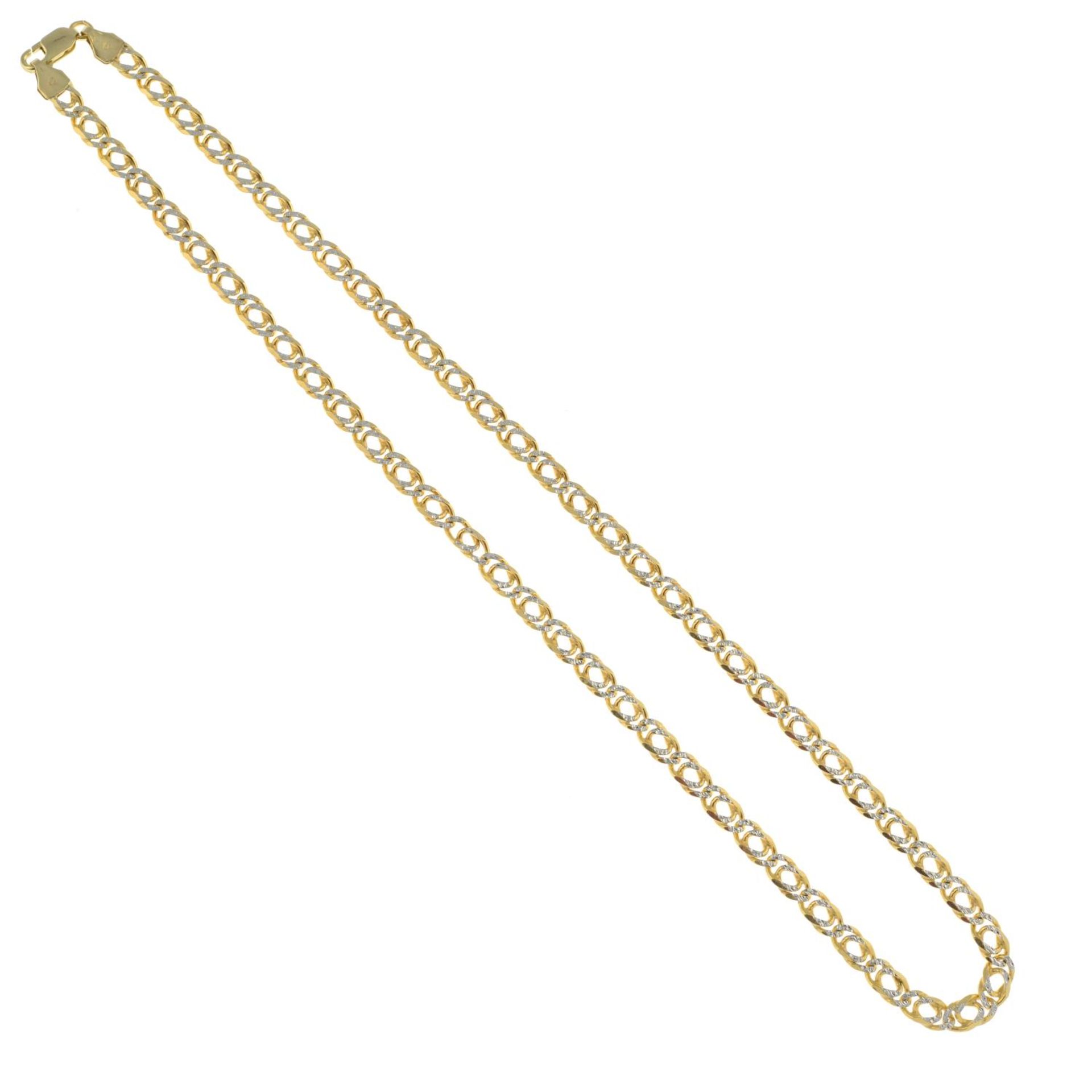 A 9ct gold bi-colour curb-link chain.Hallmarks for 9ct gold. - Image 2 of 2