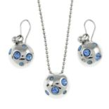 A silver blue paste necklace and earring set,