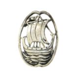 A silver Viking ship brooch, by Alexander Ritchie for Iona.Hallmarks for Birmingham.