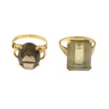 Two 9ct gold smoky quartz rings.Hallmarks for London and Birmingham.