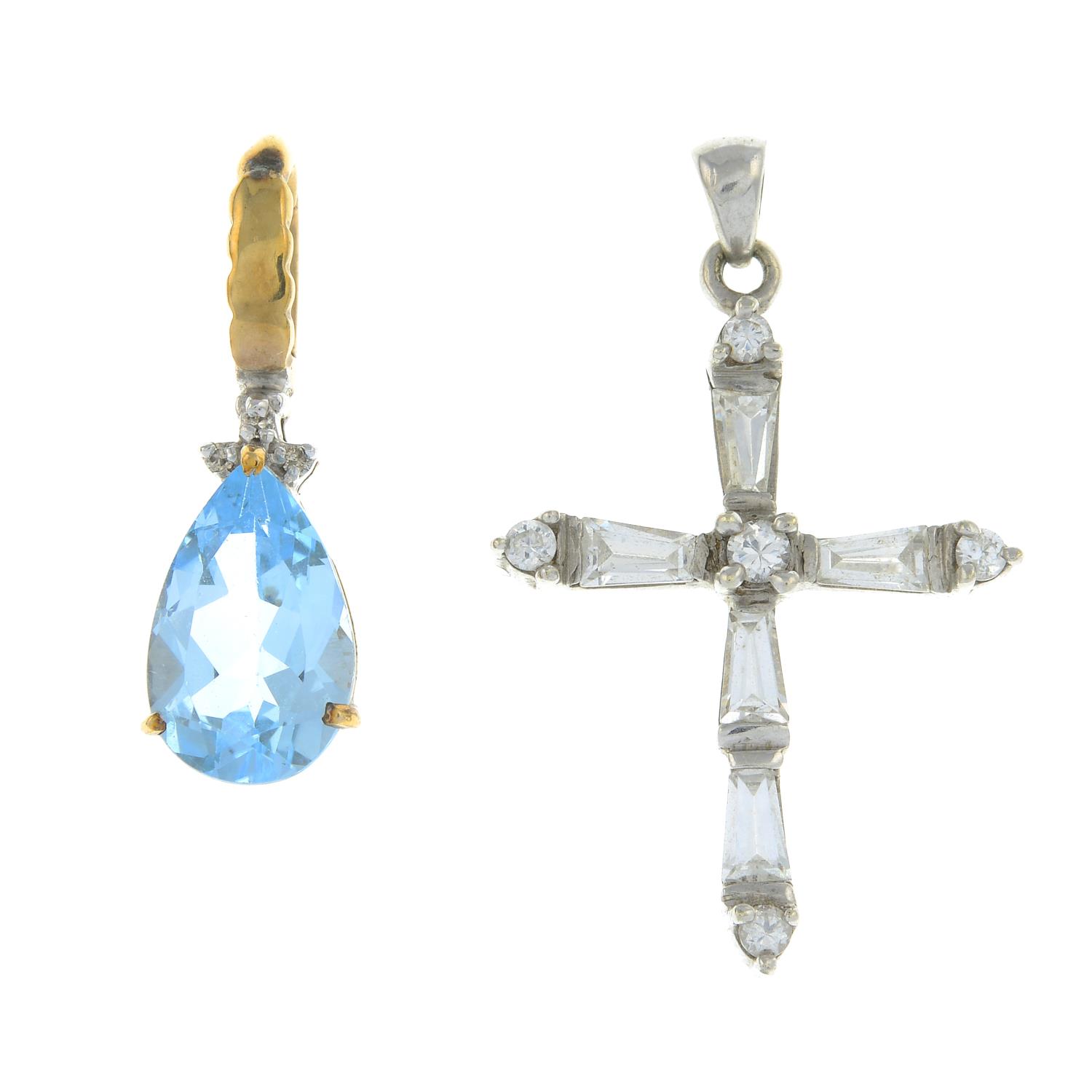 Two gem-set pendants.9ct gold topaz and diamond pendant,
