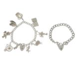 Two silver charm bracelets.