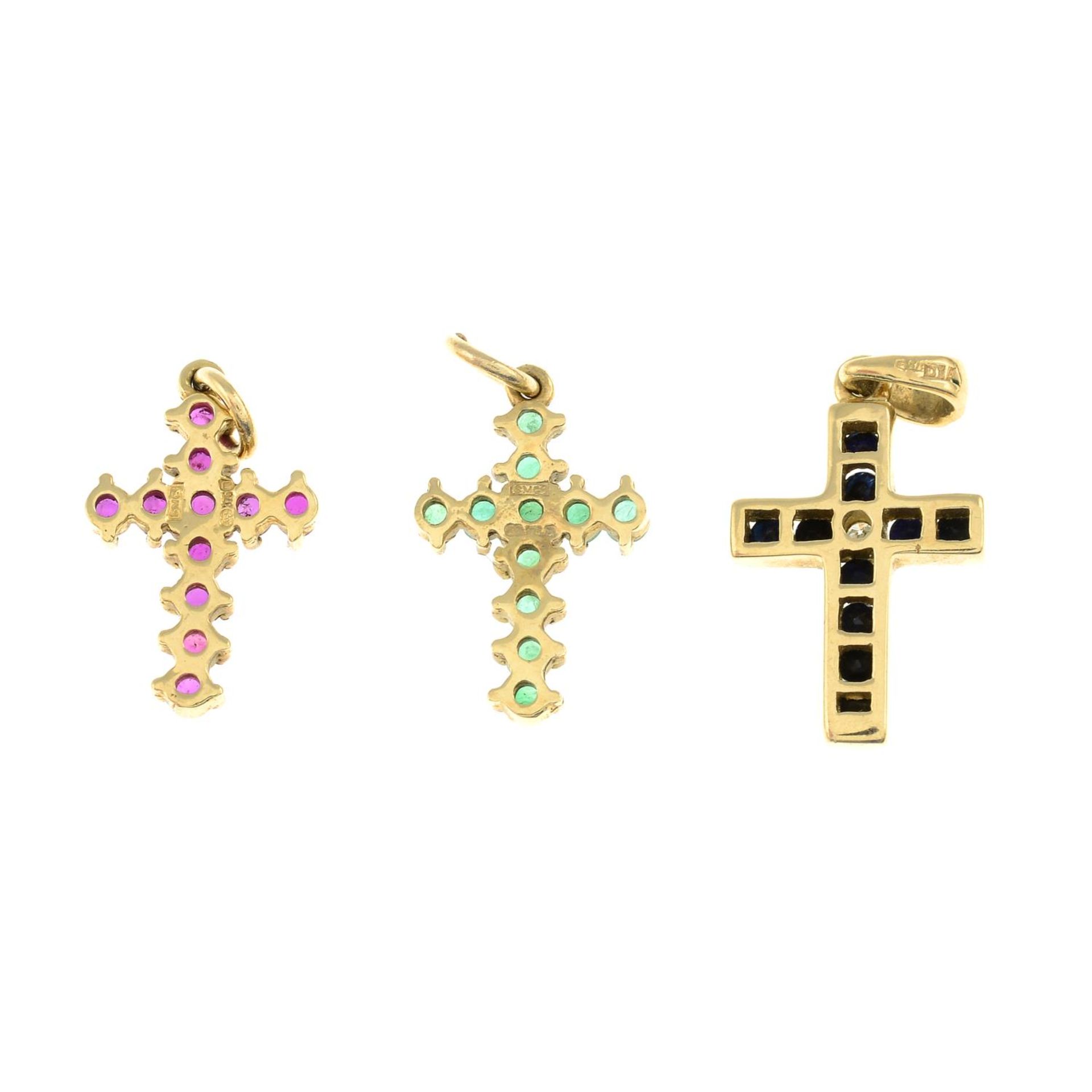 Three 9ct gold gem set cross pendants. - Image 2 of 2
