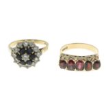 Two 9ct gold cubic zirconia and garnet rings.9ct gold garnet five-stone ring,