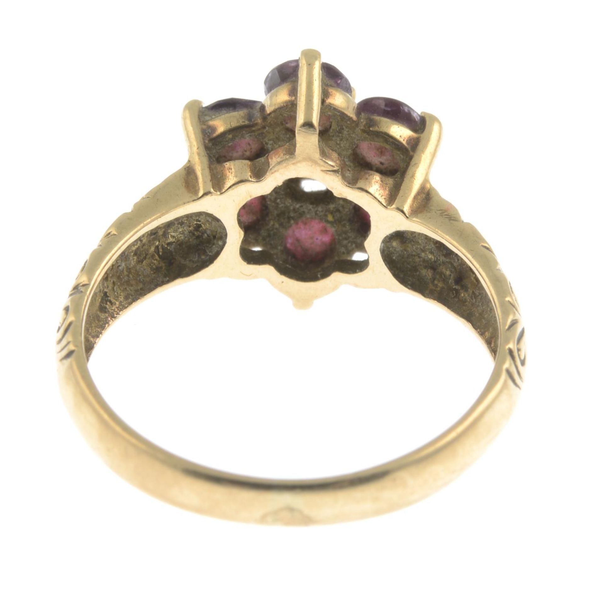 A 9ct gold ruby and opal cluster ring.Hallmarks for London.Ring size M. - Image 2 of 2