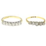 Two diamond rings.18ct gold diamond seven-stone ring,