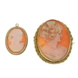 Four pieces of cameo jewellery.9ct gold cameo brooch,