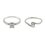 Two diamond rings.Diamond cluster ring,