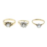 Three 9ct gold cubic zirconia rings.9ct gold cubic zirconia single-stone ring,