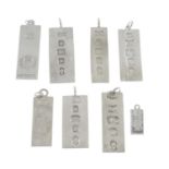 Eight silver ingot pendants.Hallmarks for Sheffield,