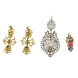 Three items of Georgian and later costume jewellery.Length of pendants 3.5 and 7.8cms.