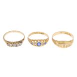 Three early to mid 20th century 18ct gold diamond rings.Mid 20th century 18ct gold old-cut diamond